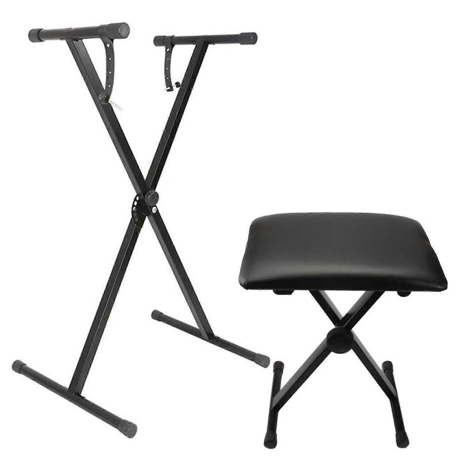 saney Single X Keyboard Stand and Bench Set, Adjustable Height Digital Piano Stand with Lockable Straps for 49 61 76 88 Keys