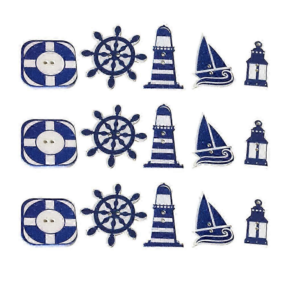 50Pcs Nautical Theme Buttons DIY Wooden Clothes Buttons Sailboat Lighthouse Life Buoy Rudder Design Button (Mixed Style)