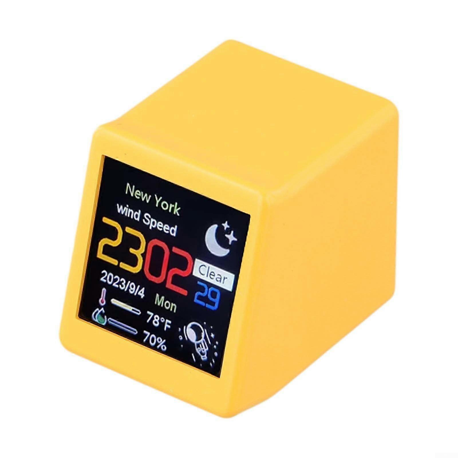 Smart WiFi Weather Station with LCD Display, TypeC Powered Digital Clock, RealTime Worldwide Monitor (Yellow)