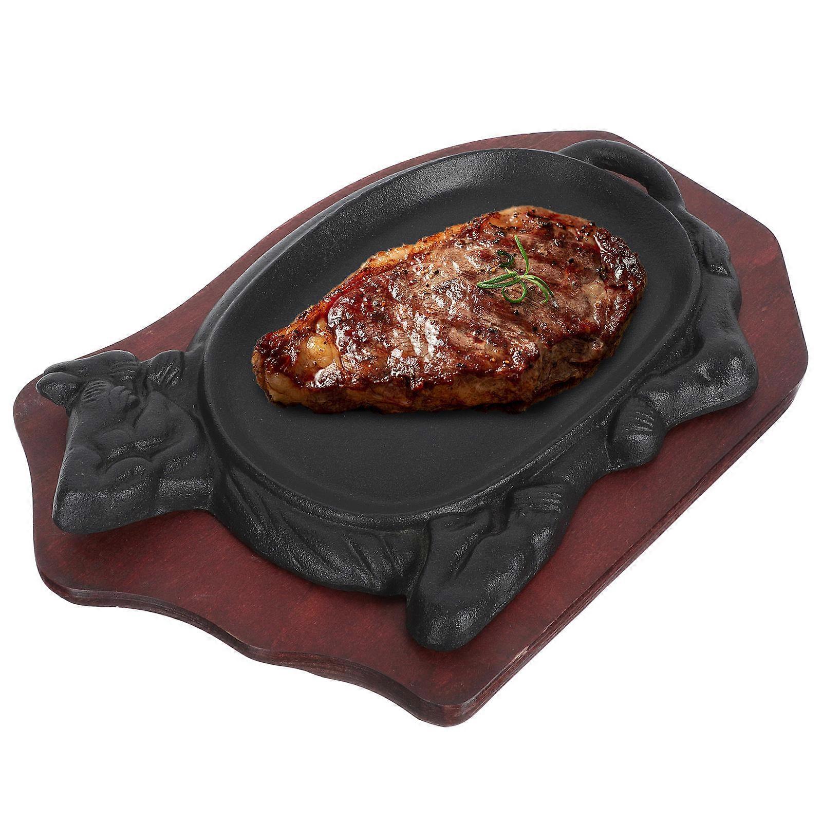 Non-Stick Teppanyaki Plate Ox Shaped for Serving 2Sets Black Color