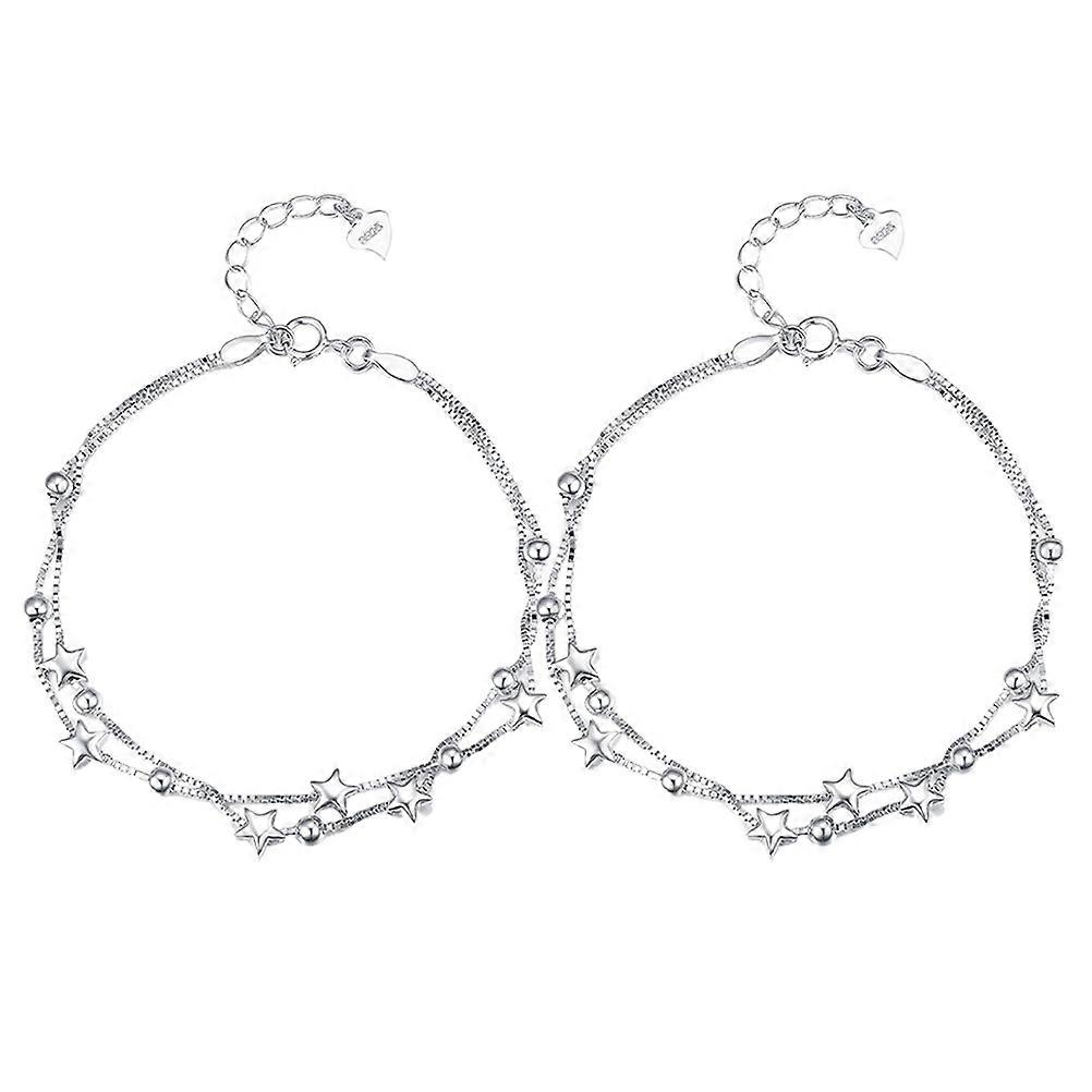 Pure Silver Bracelet Double Layer Star Beaded for 2Pcs Versatile Wear