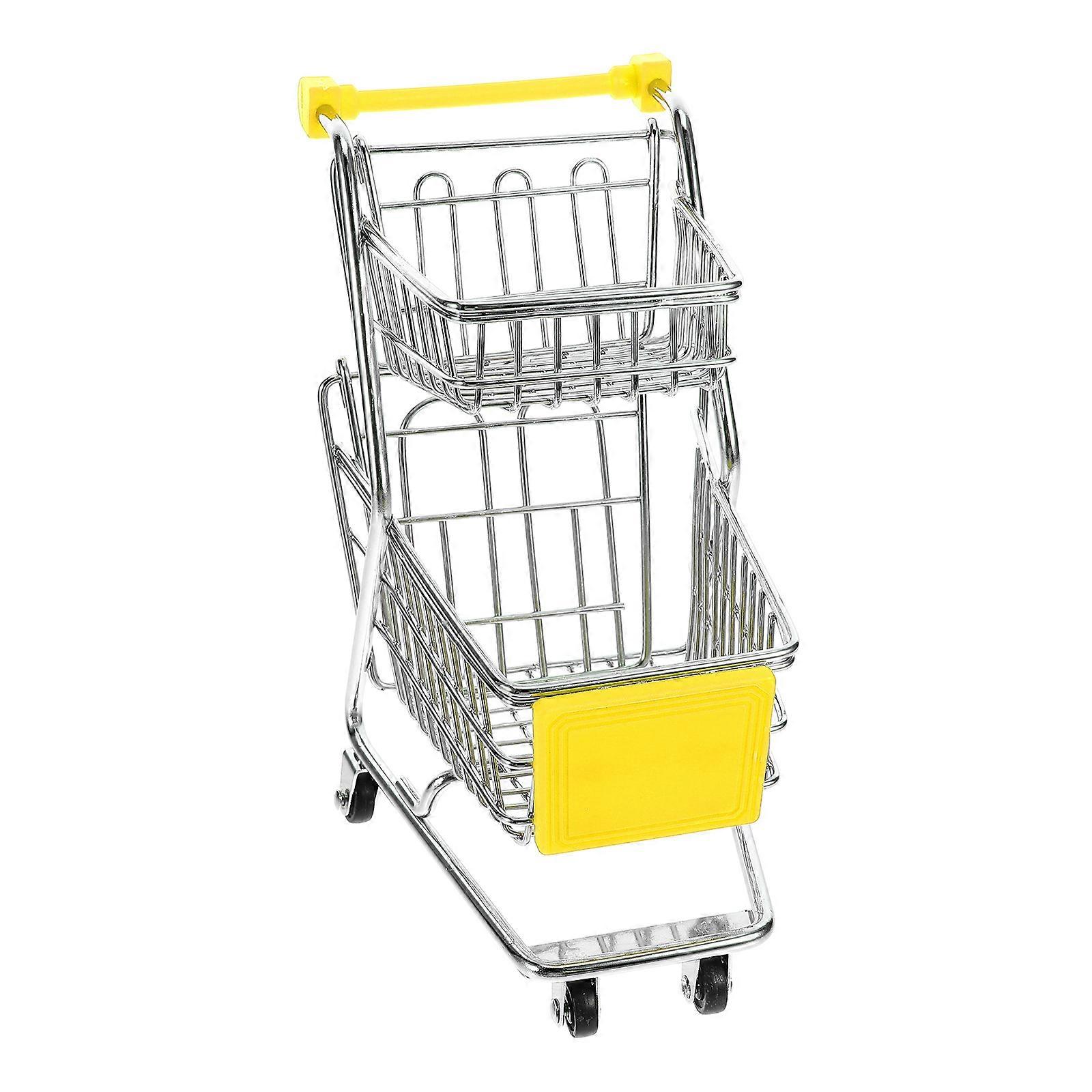Yellow Mini Shopping Cart Toy for Storage Made of Iron Perfect for Desk Organization and Gifts