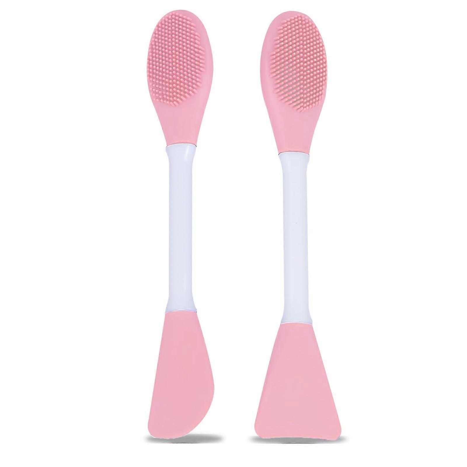 Dual Head Silicone Face Brush for Deep Pore Cleansing and Gentle Exfoliation, 2 Pcs Pink