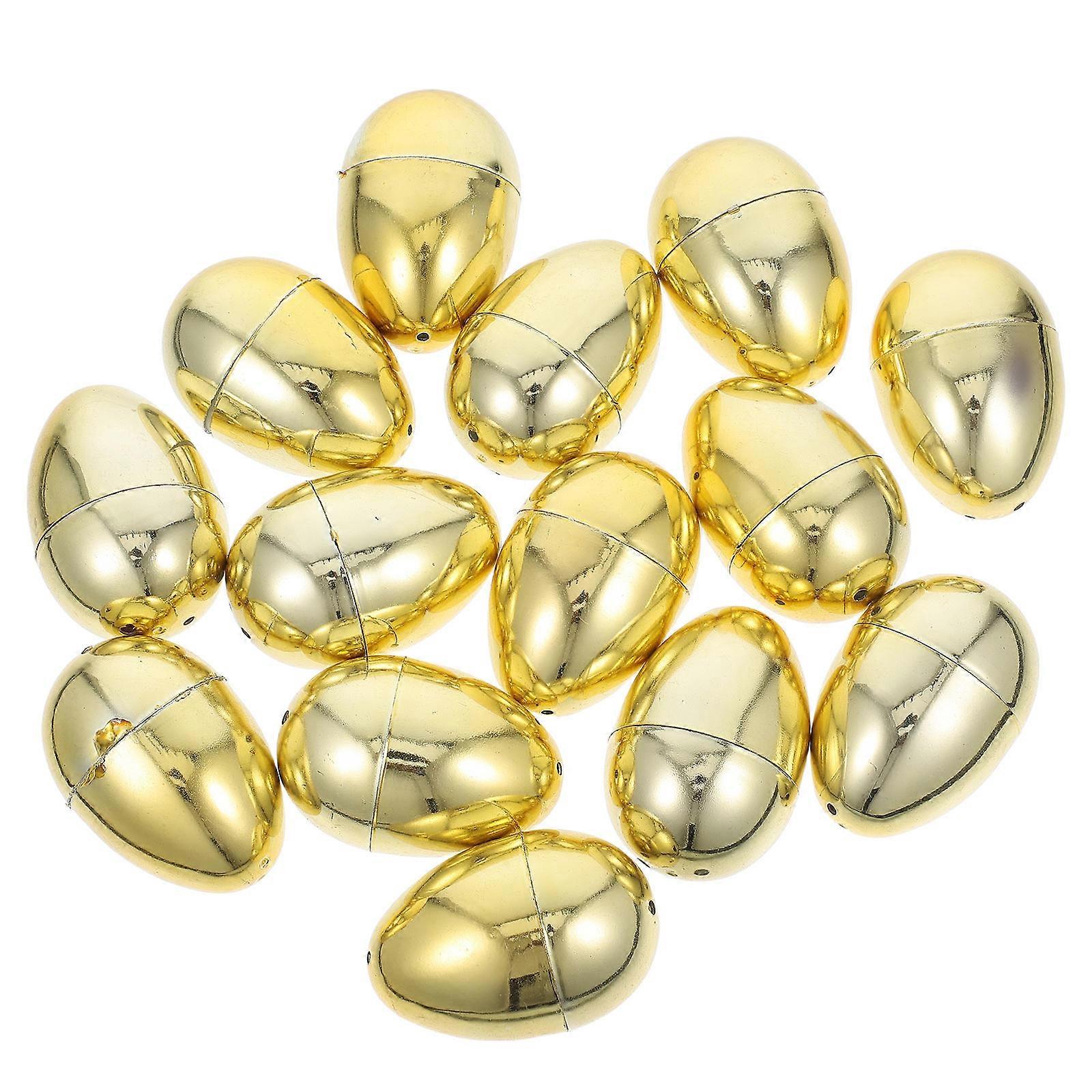 Golden Plastic Easter Eggs Fillable Decorations for Easter Party 12Pcs