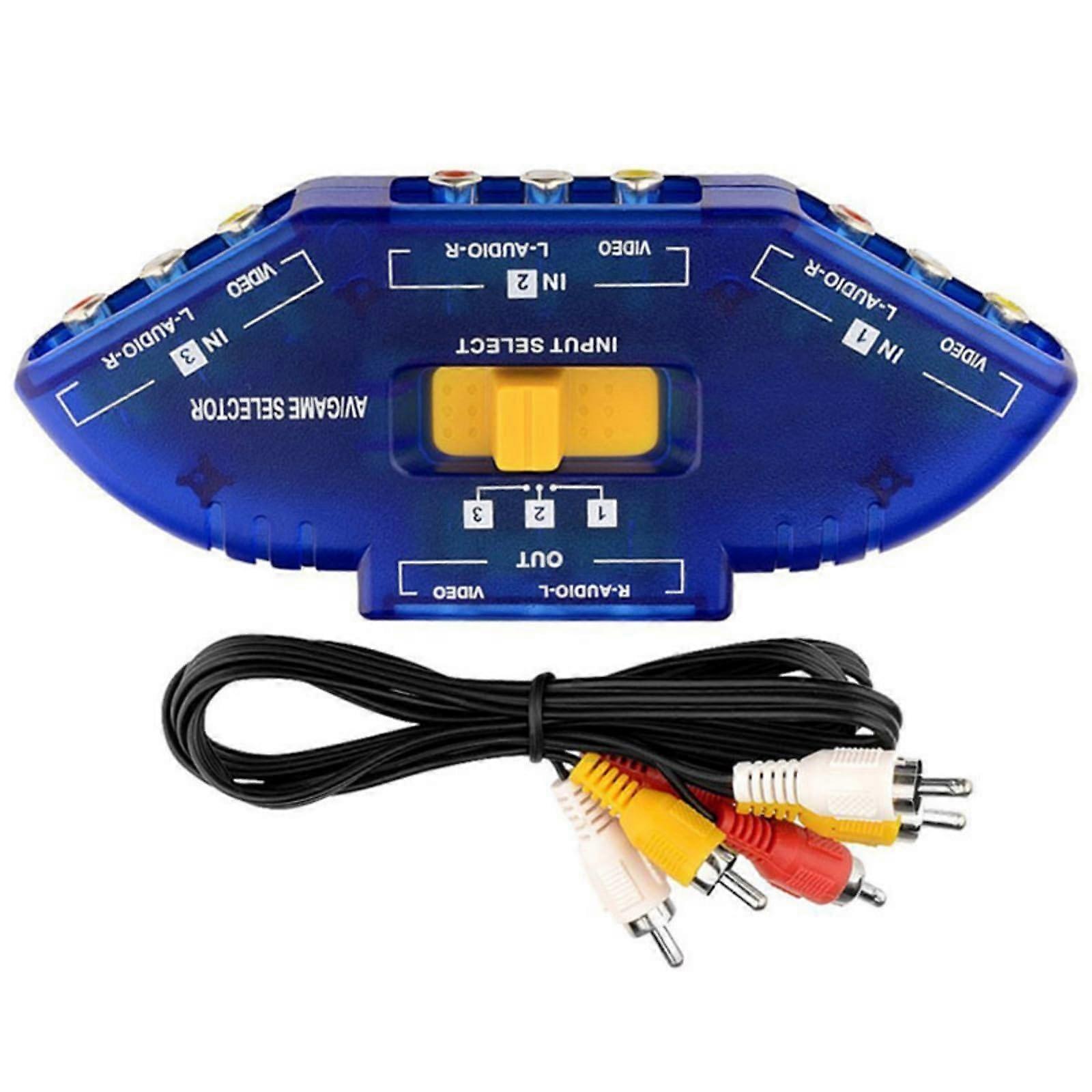 3 Input Audio Video Switch Box with Music Signal Routing for Multiple Device Connectivity Blue
