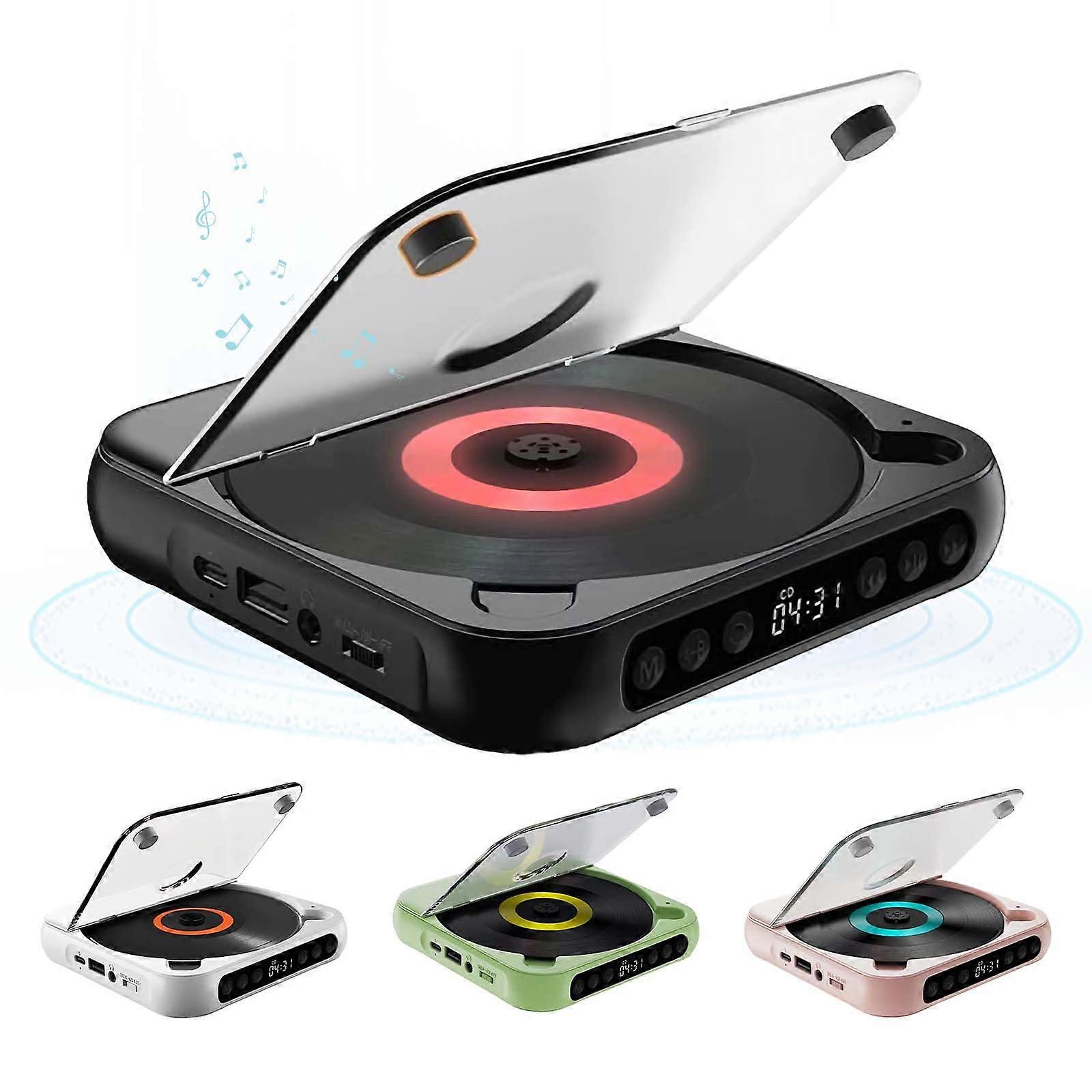 Portable CD Player Bluetooth 5.3 Desktop Retro CD Player HiFi Sound 2000mAh Battery Supports CD CDR CDRW MP3 Black
