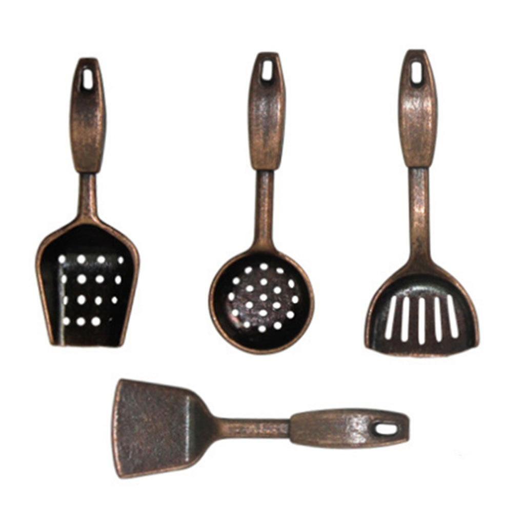 4Pcs 1/12 Dollhouse Kitchen Copper Color Spatula Kitchenware Accessories