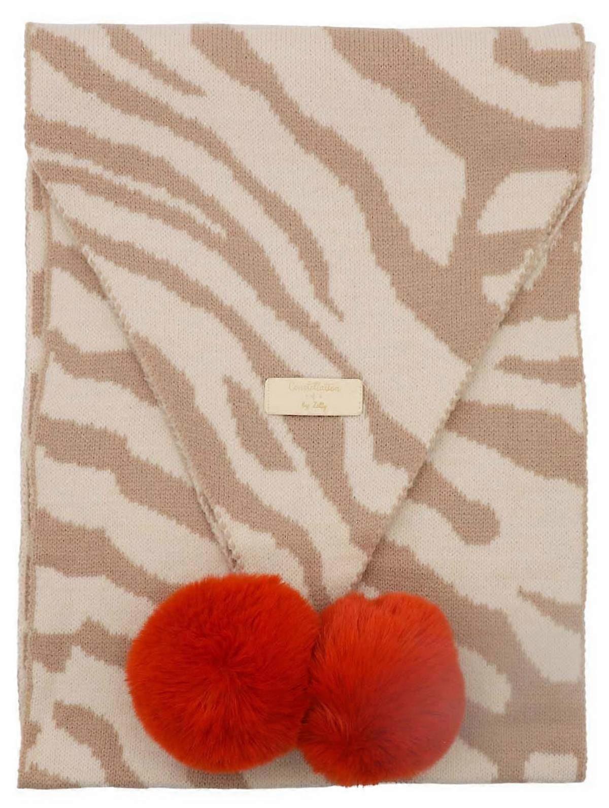 Zelly Zebra Pom Pom Scarf - Cream/Beige