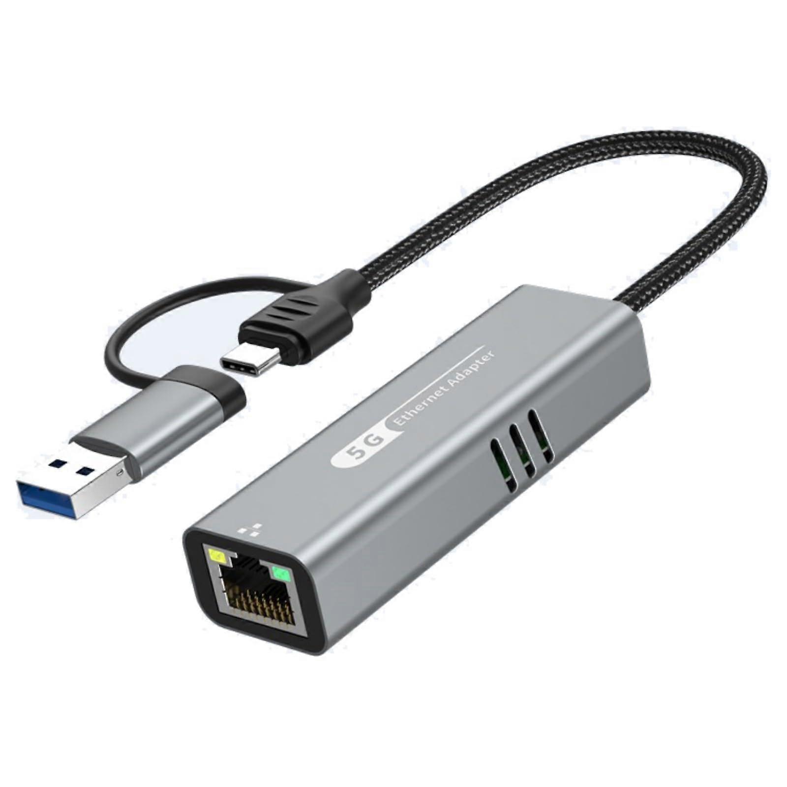 USB 5Gbps Ethernet Adapter with Dual Interface Connectivity for Laptop and Desktop Networking