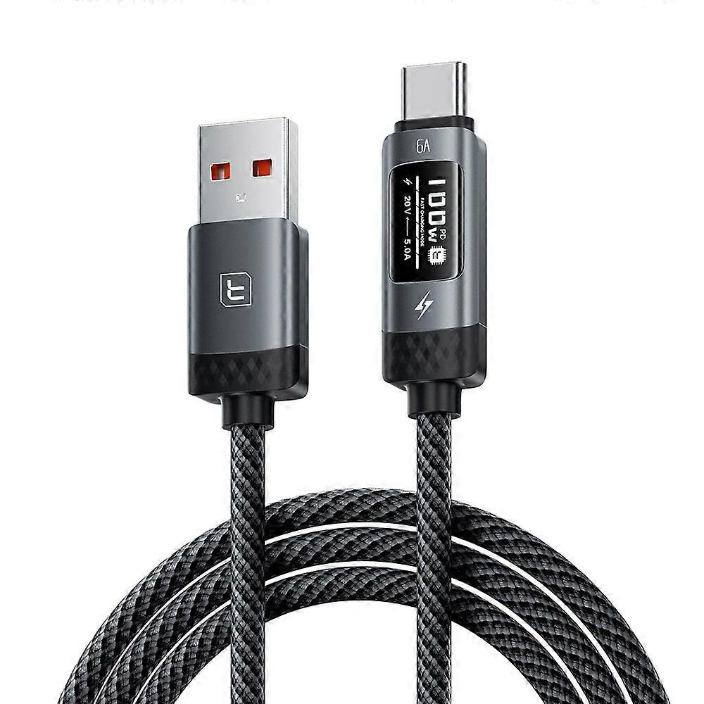 TOOCKI TX111A2 1m PD 100W USB-A to USB-C OLED Digital Display Data Cable Fast Charging Cable with E-