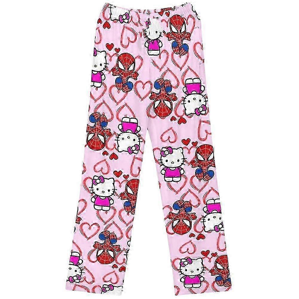 26-27 Women Girls Cartoon Pajamas Pants Nightwear Cute Kitty Cat Spiderman Printed Sleepwear Loungewear Pants