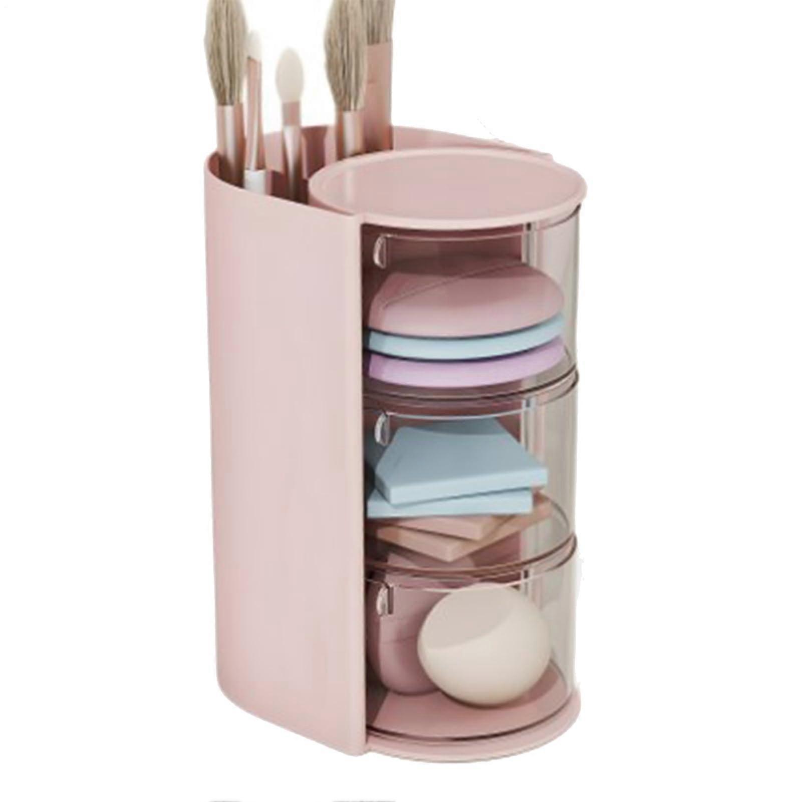 Makeup Organizer 360° Rotating Large Capacity Vanity Storage Box with Drawers Pink