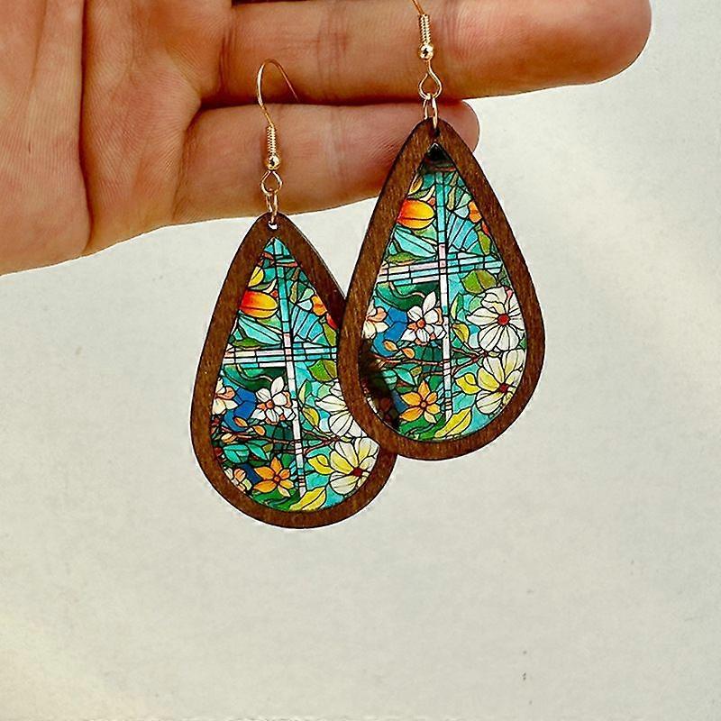 Colorful Acrylic Teardrop Dangle Earrings Flower 82mm