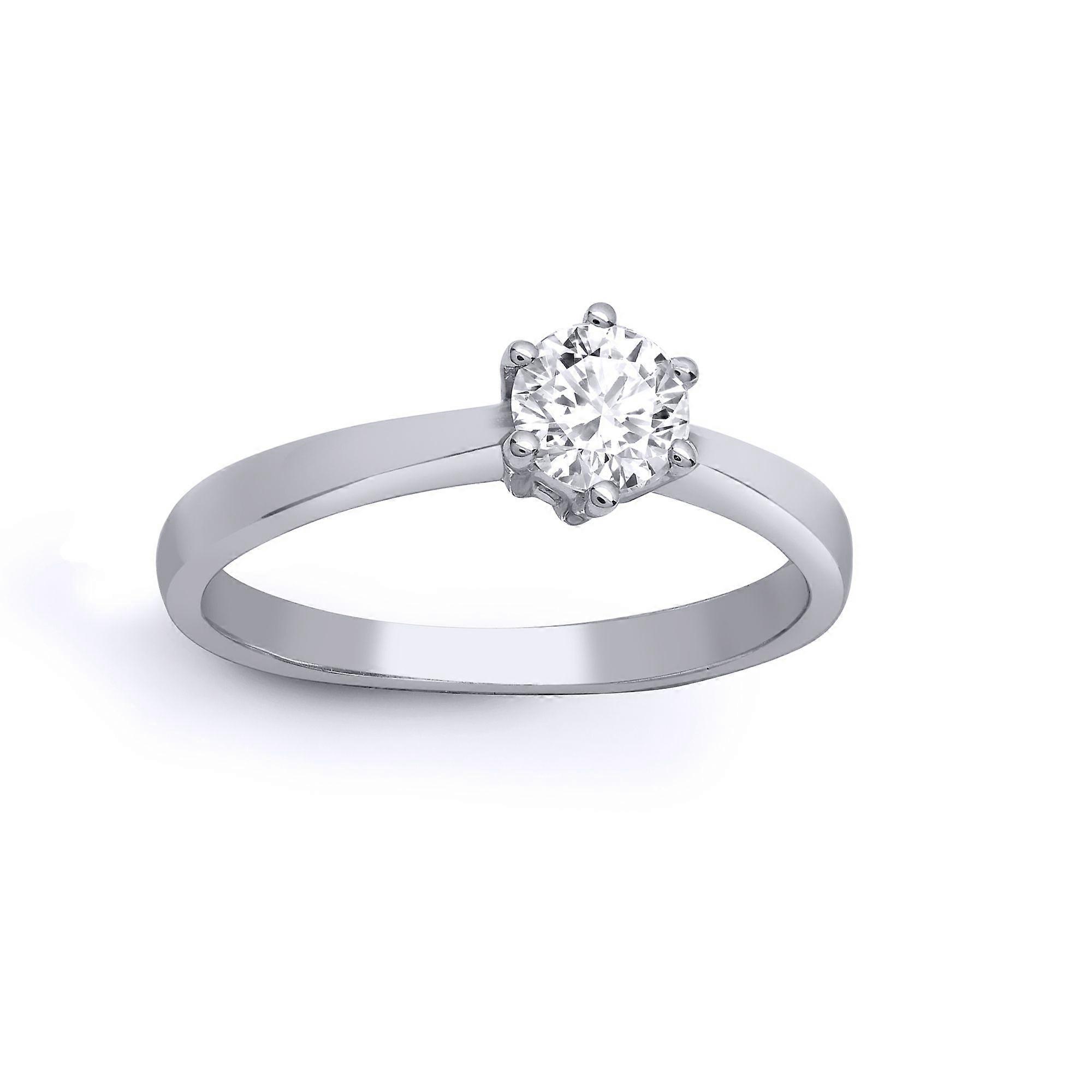 Jewelco London Ladies Solid 18ct White Gold 6 Claw Set Round 0.5ct D / VS Lab Grown Diamond Solitaire Engagement Ring 6mm