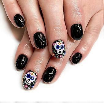 Halloween Coffin Shaped Press On Nails 24pcs – Day of the Dead Skull Acrylic False Nails for Women
