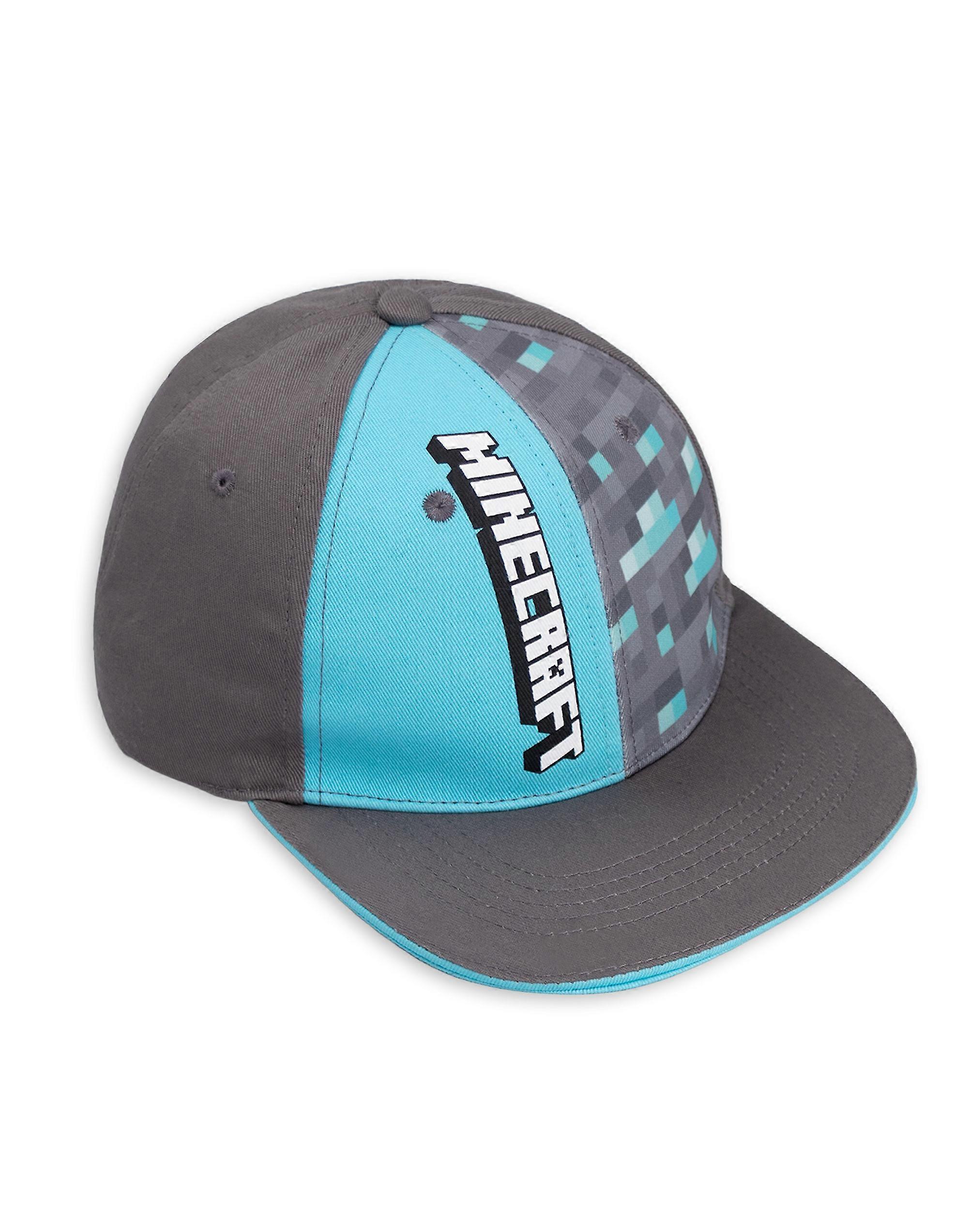 Minecraft Boys Snapback Flat Cap Grey Diamond Pixel Print - Cut & Sew