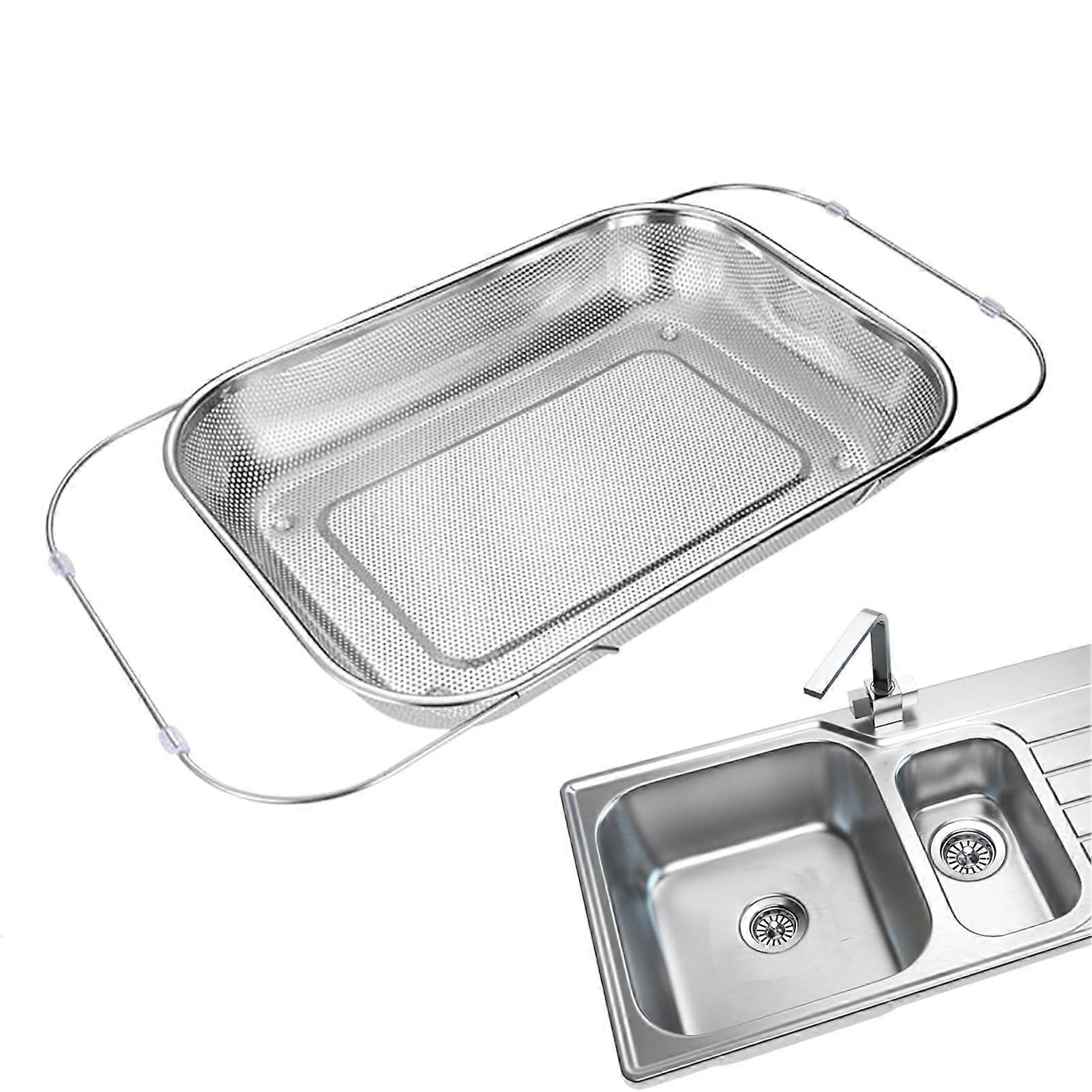 Over the Sink Strainer Basket, Extendable RustProof Stainless Steel Colander with Fine Mesh Filtering