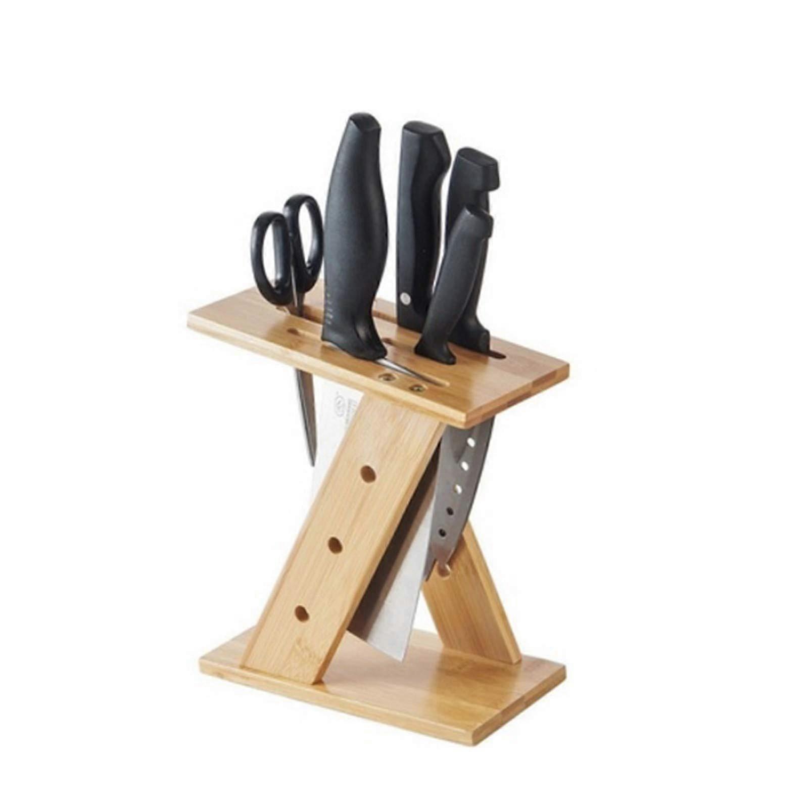 Solid Wood Knife Holder Block for Safe and Ventilated Kitchen Storage Organizer