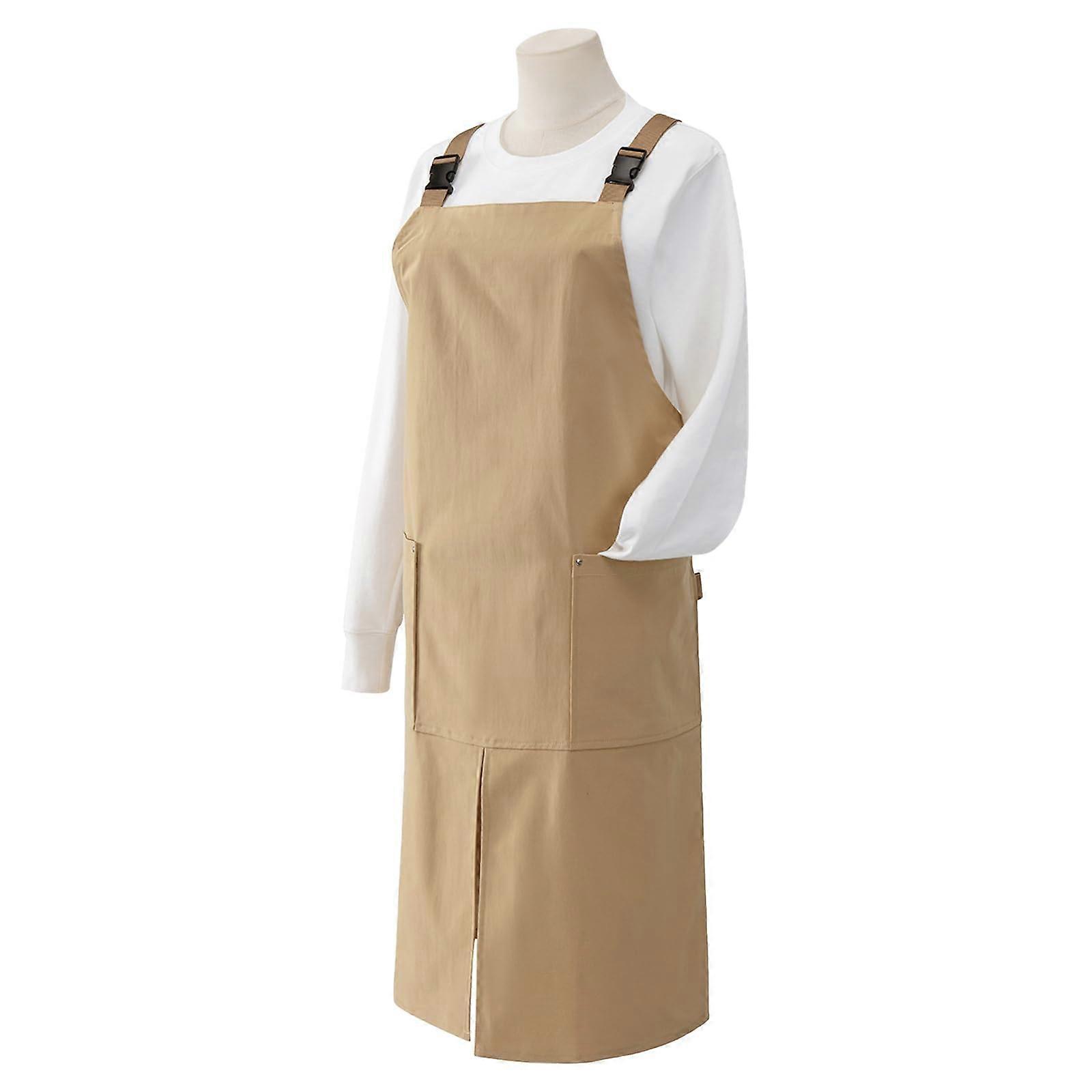 Waterproof Canvas Kitchen Apron with Pockets, Adjustable Chef Apron for Cooking and Baking