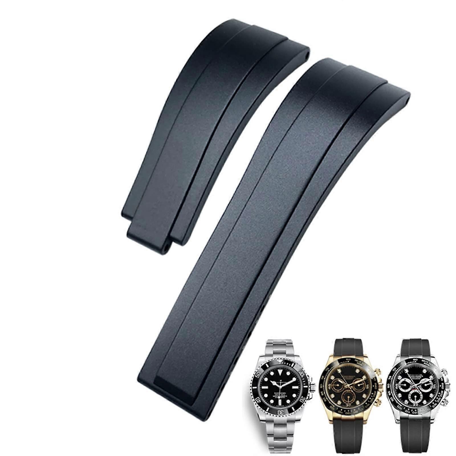 20mm 21mm Rubber Watch Strap Black Replacement Band for Deployment Buckle Without Clasp