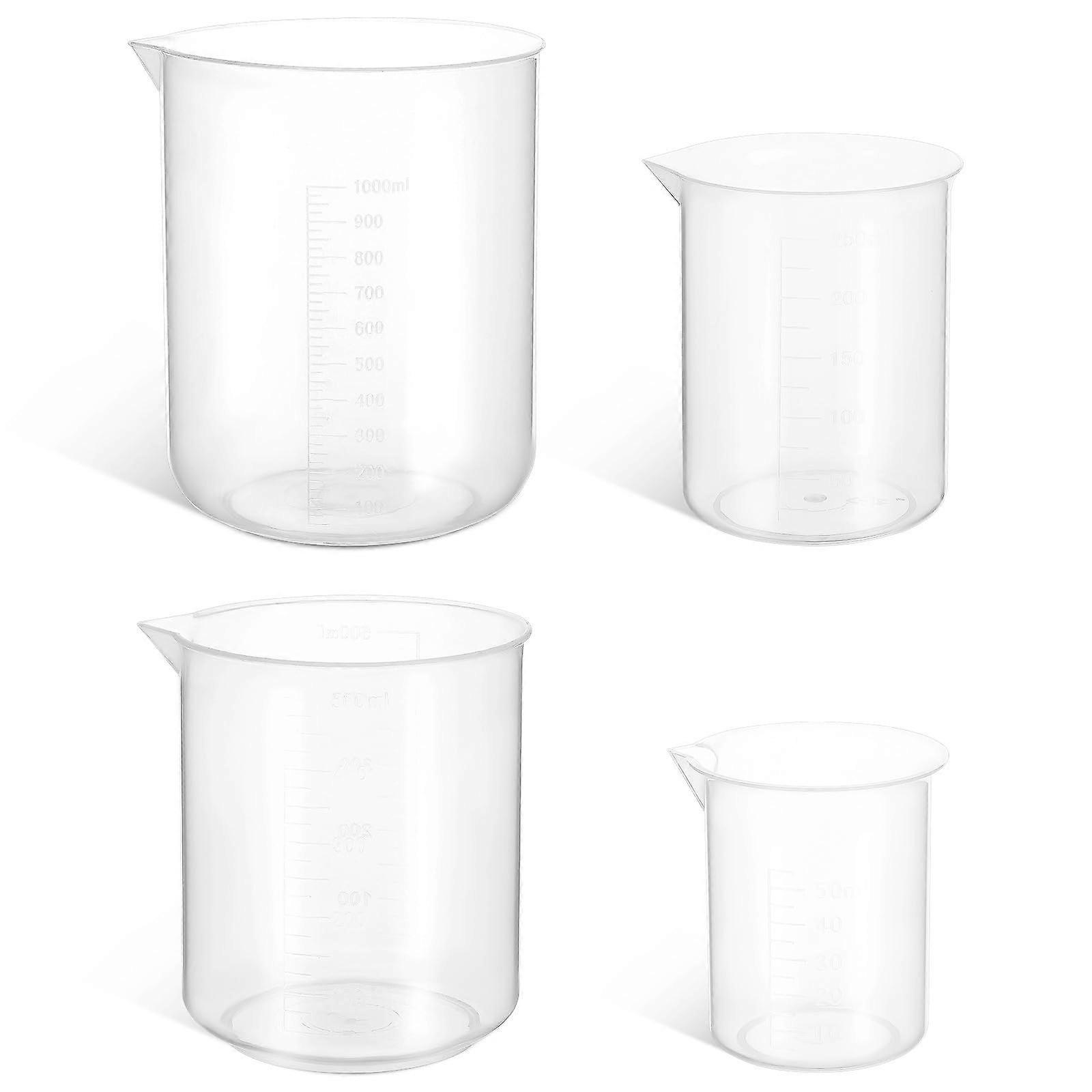 Measuring Cups Set 4pcs 50ml 250ml 500ml 1000ml Plastic with Clear Scale for Kitchen and Paint Mixing