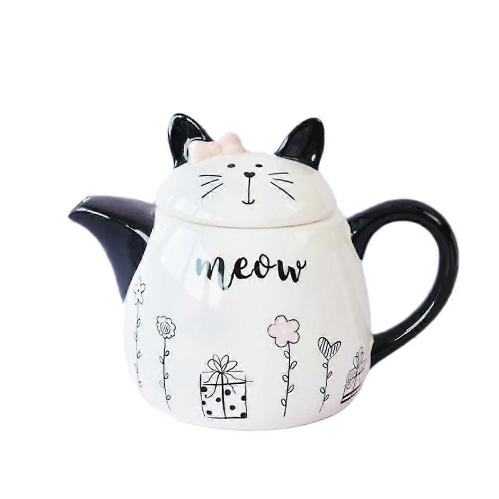 Cute Cat Ceramic Teapot with Flower Design, 18 Oz Unique Cat Shaped Tea Pot