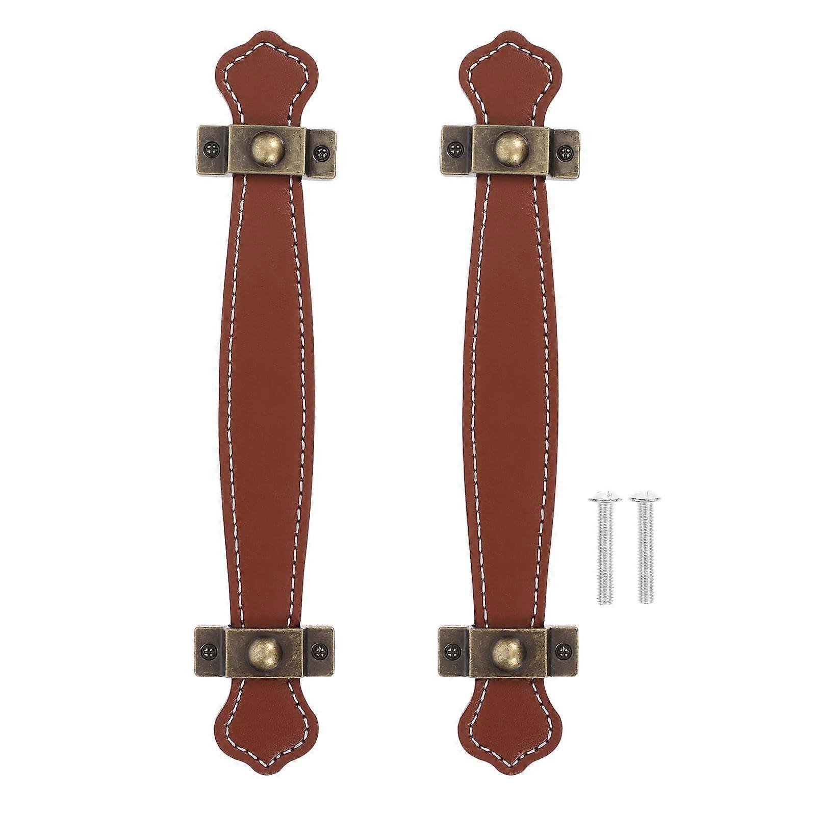 Leather Cabinet Handles Light Brown Drawer Pulls 2PCS for Wardrobe Suitcase Luggage Durable