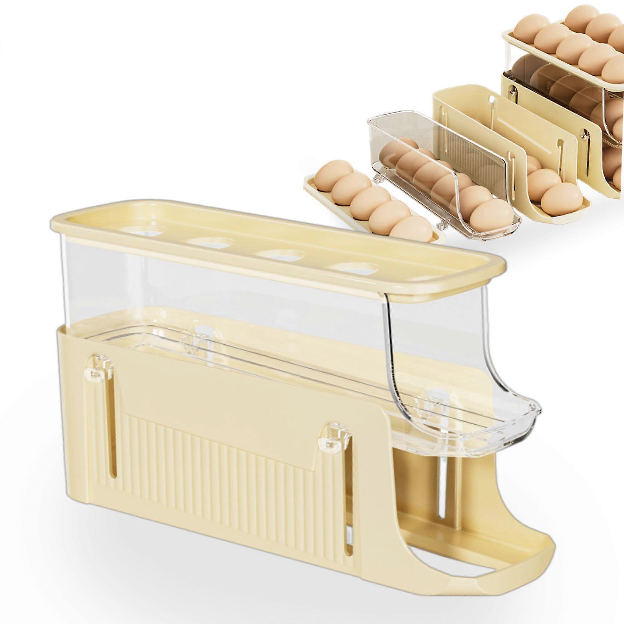 Egg Organizer for Refrigerator, 3 Tier Retractable Egg Holder with Automatic Rolling and AntiSlip Storage
