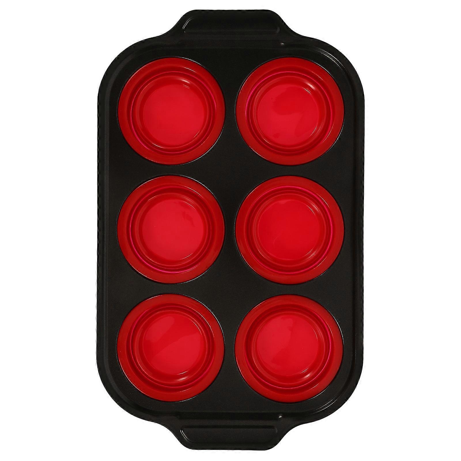 Red Silicone Muffin Pan Baking Plate for Kitchen Use 6-Cups Muffin Baking Pan