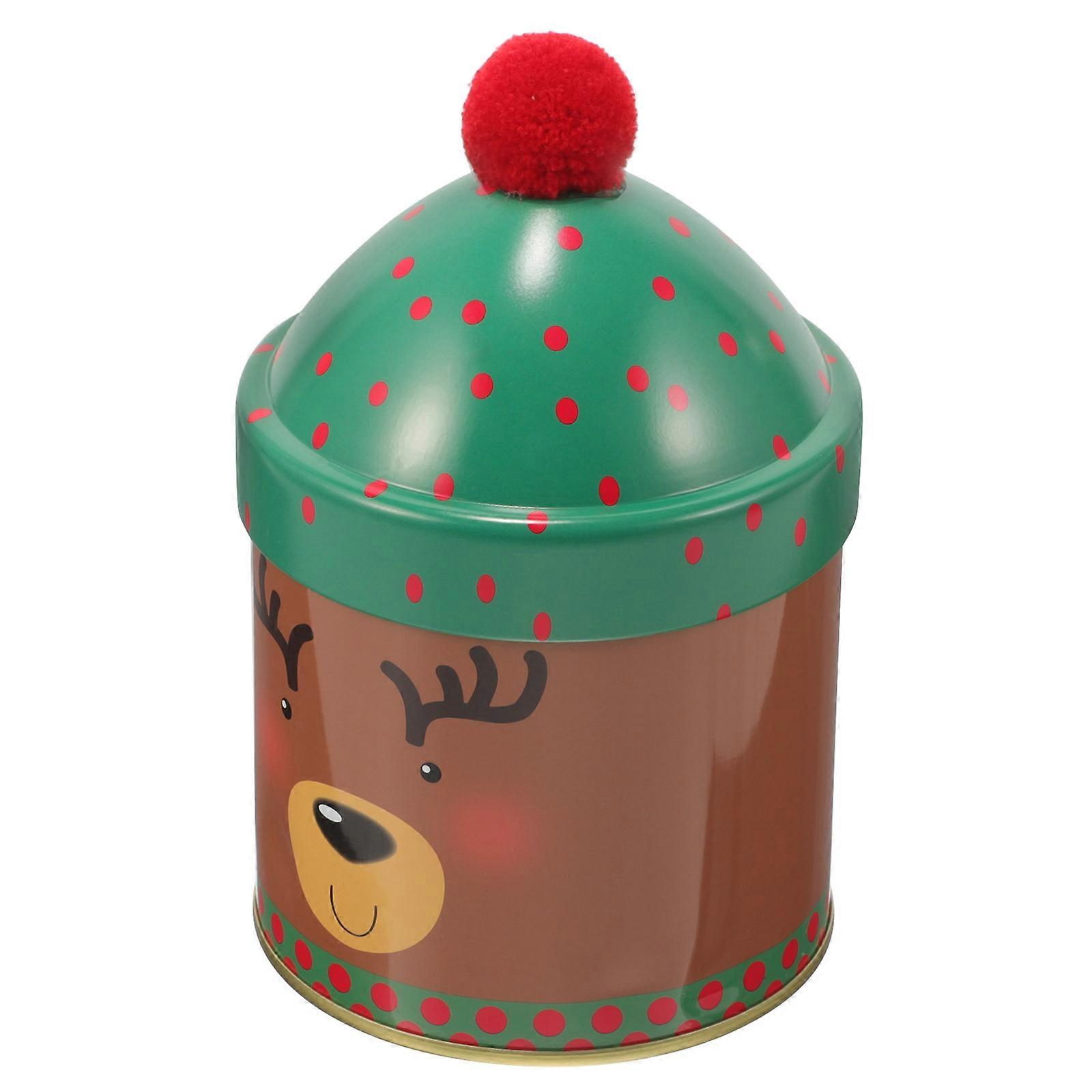 Decorative Tin Box Christmas Cookie Containers Multi Color Hat Shaped 1Pack