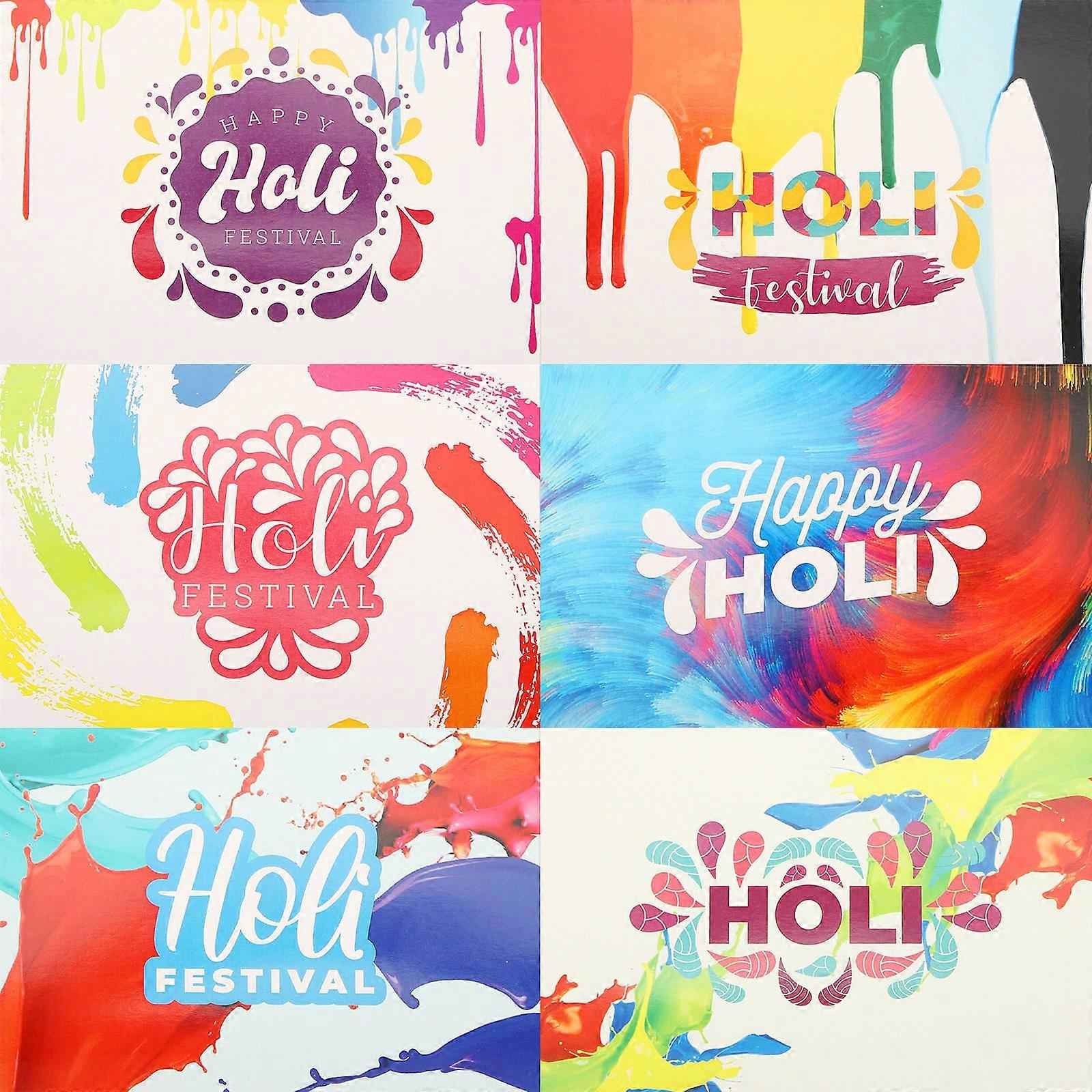 Multi Colored Party Message Cards Set For Holi Celebration Perfect For Adults 15x10cm Rectangular Shape Expressing Regards 2 Sets
