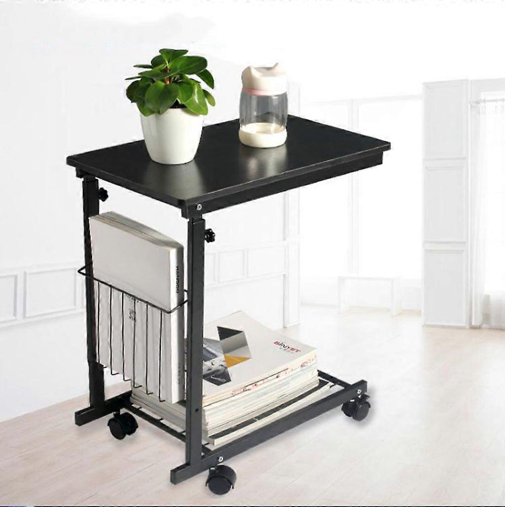 Adjustable Bedside Laptop Table with Storage Shelf, Rolling Overbed Desk with Lockable Wheels, Black