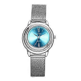 Montre de luxe en acier inoxydable : Montre à quartz analogique simple, cadran noir orné de strass, montre-bracelet tendance pour femme