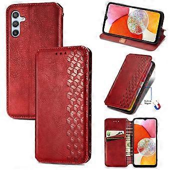 Funda tipo cartera para Samsung Galaxy S25 con bloqueo RFID, piel sintética, cierre magnético, soporte y resistente a los golpes – Roja