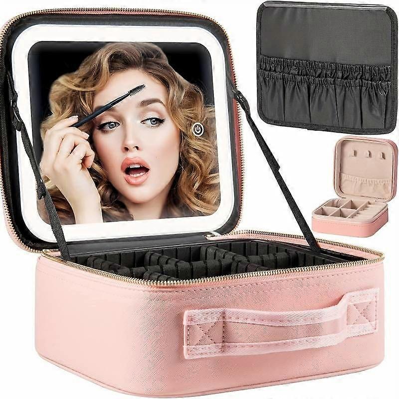 Makeup Train Case With LED Mirror Adjustable Light Storage