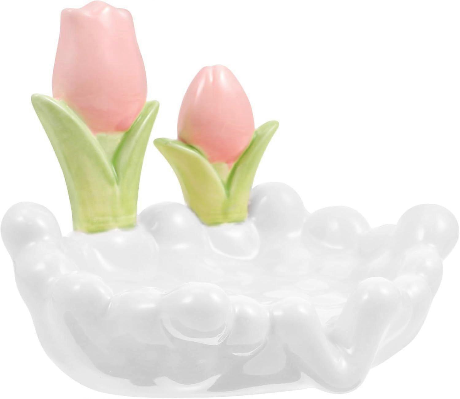 Ceramic Tulip Soap Holder Self draining Cloud Shape Soap