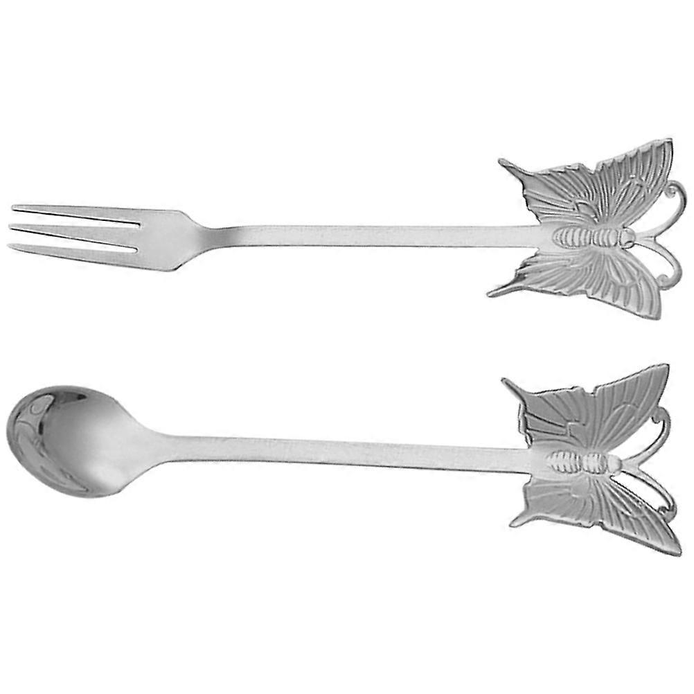 Coffee Spoon Fork Set with Butterfly Pattern for Home Use 1Set Tableware