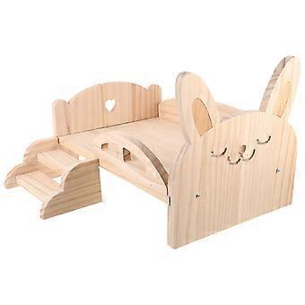 Meerschweinchenbett aus Holz mit Treppe für Kleintiere, Plattform, Beige
