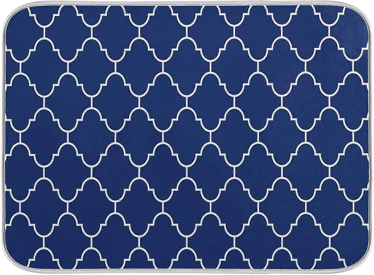 Kitchen Countertop Drying Mat - Moroccan Blue - Absorbent - Microfiber