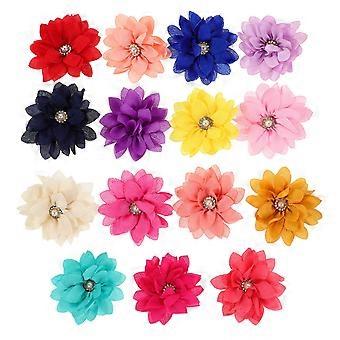 15pcs Dog Collar Flowers: Chiffon Pet Collar Flower With Rhinestones And Fake Pearls - Dog Cat Neckwear Accessories For Weddings Parties Everyday Use
