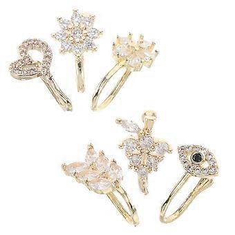 Lot de 6 pinces à nez en forme de U sans piercing, anneaux de nez ajustables à clipser pour femmes et hommes, faux anneaux de nez pour femmes