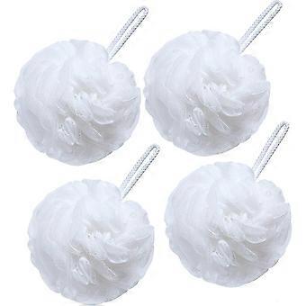 Großer Duschschwamm-Körperschrubber-Mesh-Pouf für Männer und Frauen, 4er-Set (weiß)