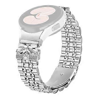 Sølv metalrem med stik til Samsung Galaxy Watch7 44mm/40mm sommerfugle-rhinesten dekoration 7-perler urrem