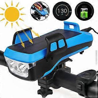 Luce solare multifunzione 4 in 1 per bicicletta, supporto per cellulare, power bank da 4000 mAh, campanello per bicicletta, luci LED per bicicletta LS