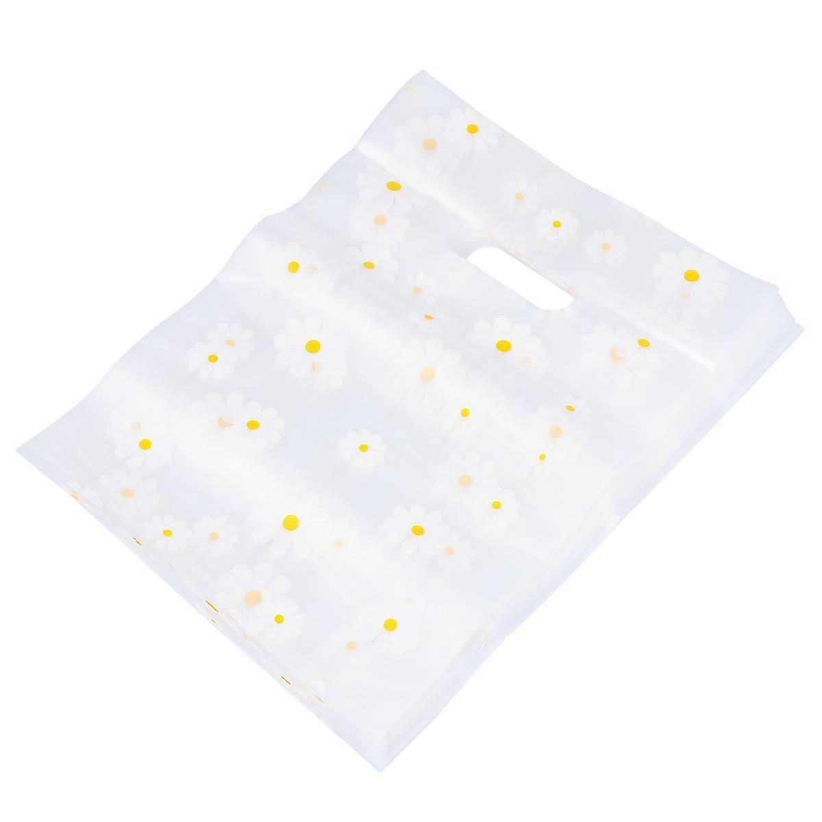 Transparent Flower Pattern Plastic Tote Bag compatible with Storage Use 100Pcs