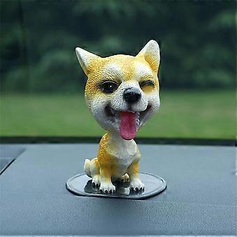 Car Bobblehead Dog Akita Dashboard Ornament with Spring Nodding Action Cute Cartoon Decor