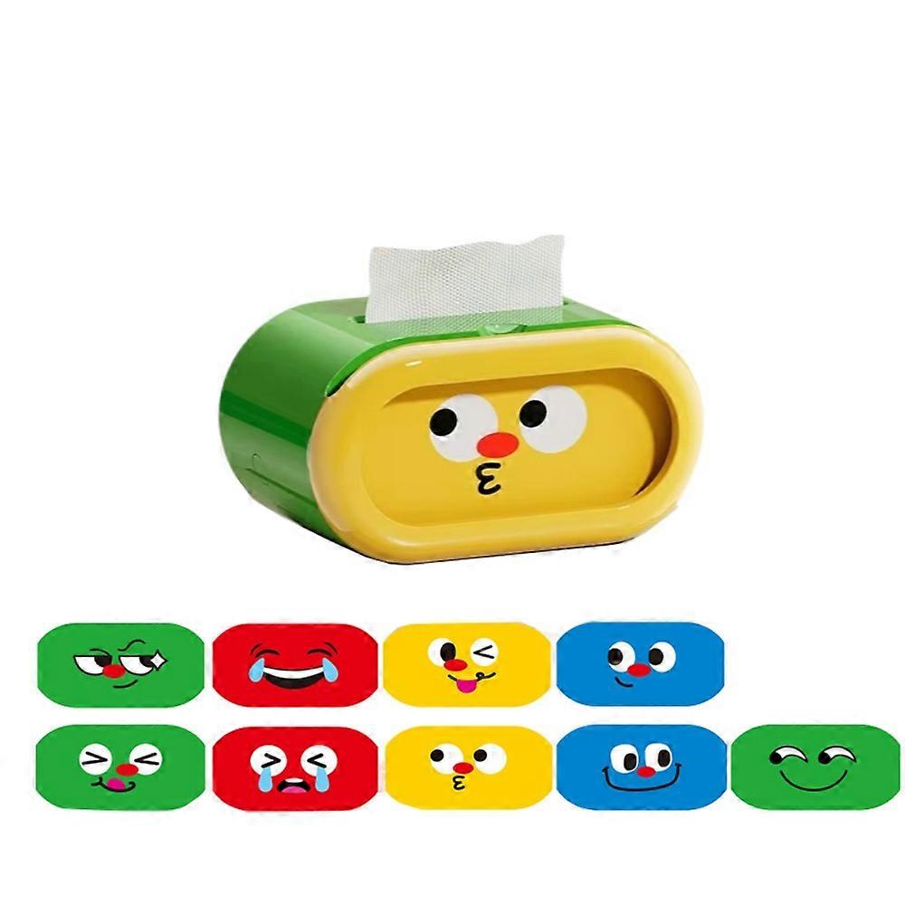 Large-Capacity Cartoon Tissue Box Interchangeable Expression Pull-Out Design Desktop Tissue Case Funny Space-saving