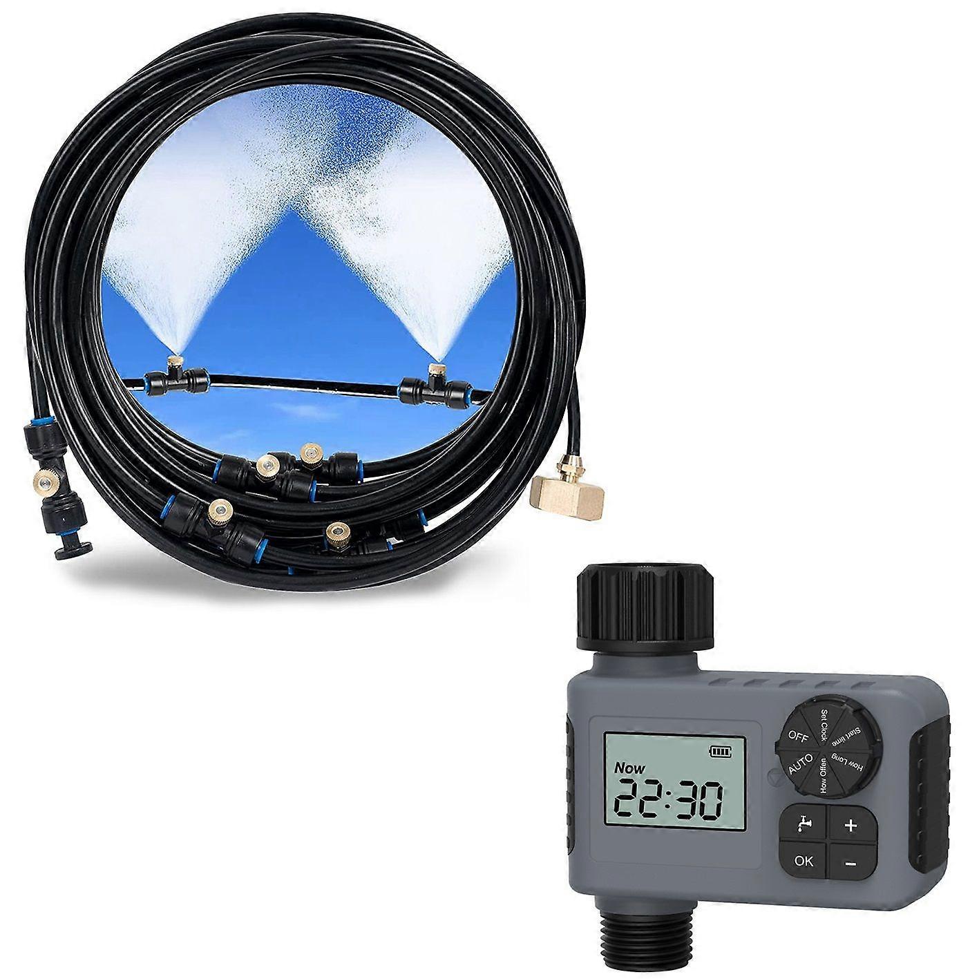 Automatic Misting Cooling System with Timer, 46FT Misting Line, 10 Brass Nozzles, and 3/4"