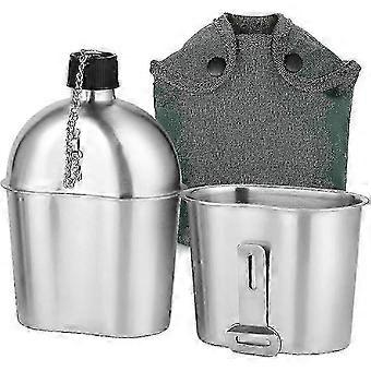 LN-Military Canteen Kit - 2pcs Stainless Steel Military Cup Set (1000ml and 600ml) with Cover Bag compatible with Outdoor Camping, Hiking, Backpacking