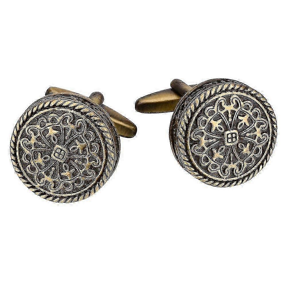 Men's Shirt Cufflinks Round Bronze Vintage Pattern Medal for Wedding